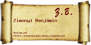 Zimonyi Benjámin névjegykártya